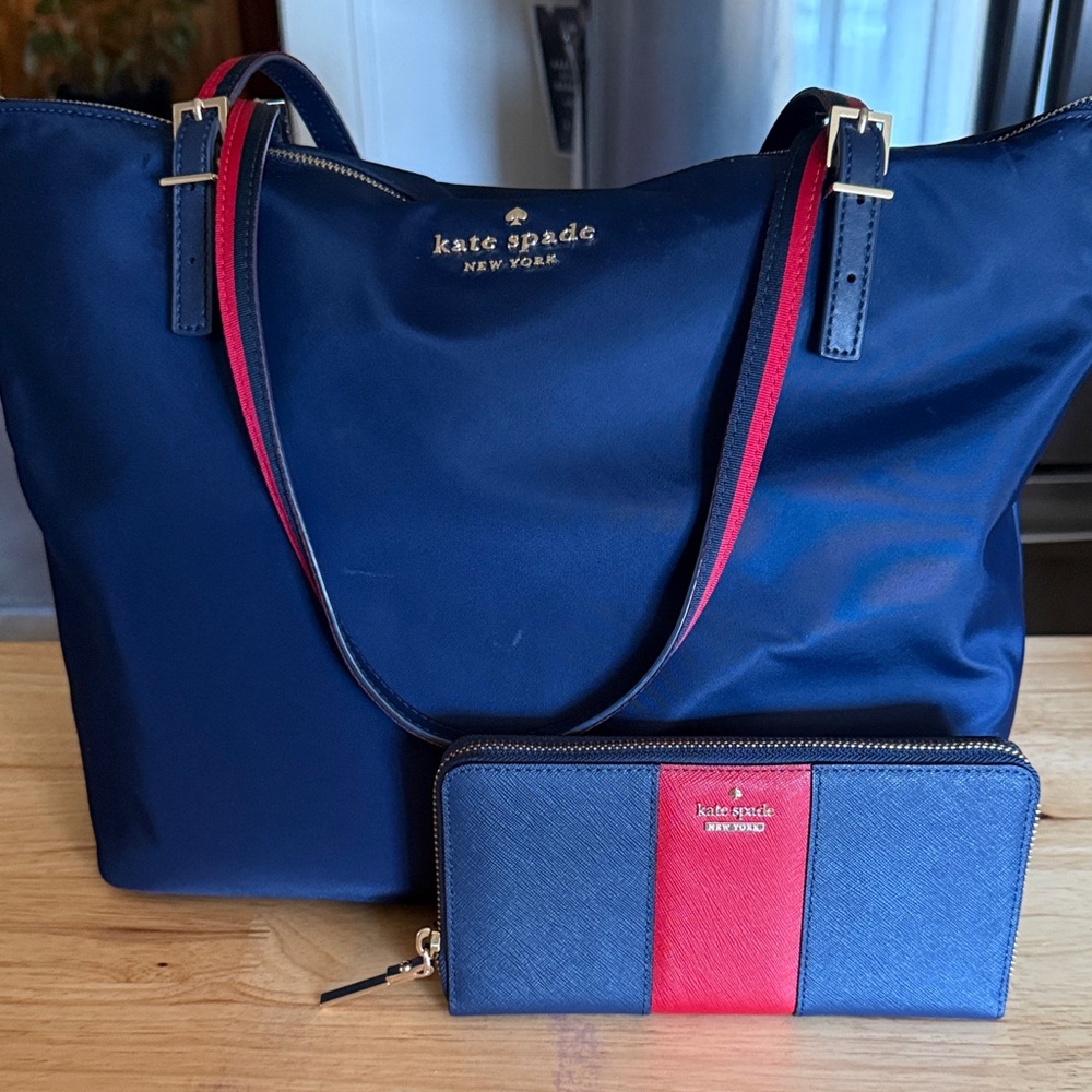 Kate Spade Blue and Red Tote Bag